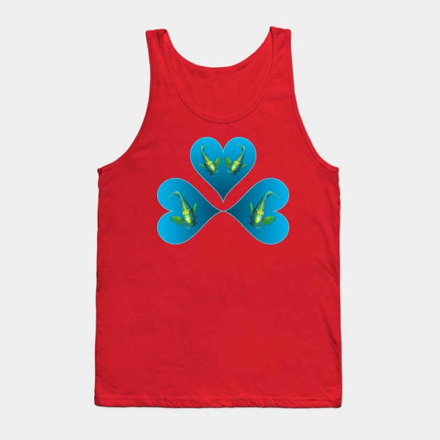 Angelfish | Three hearts in blue for a fish in motion | Viva Magenta background | Tank Top by Ute-Niemann